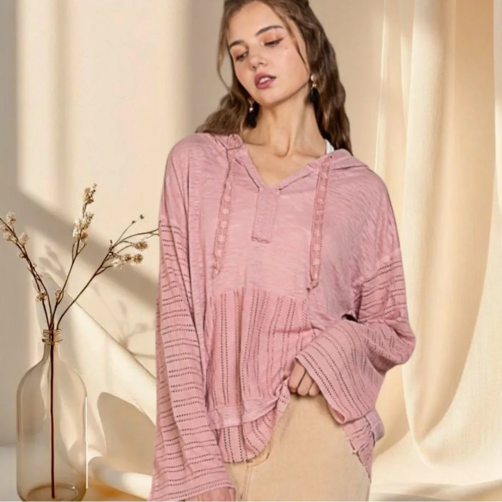 POL Mauve Pink Lightweight Knit Hoodie